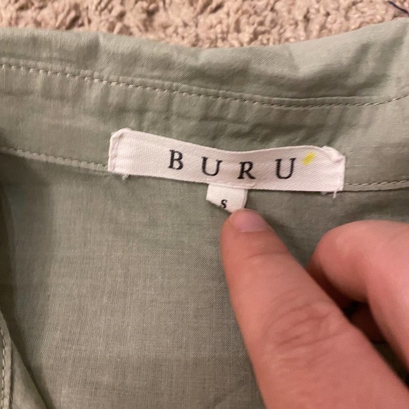 Buru Womens Button Up Shirt Pocket Long Sleeve Collared Green Top Blouse SZ S - Picture 7 of 8